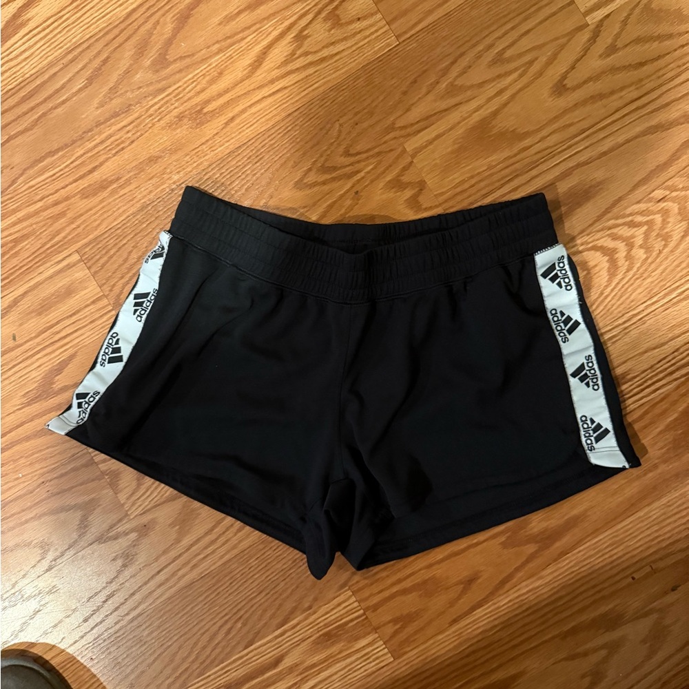 adidas Black Athletic Shorts with Elastic Waistband and White Stripes